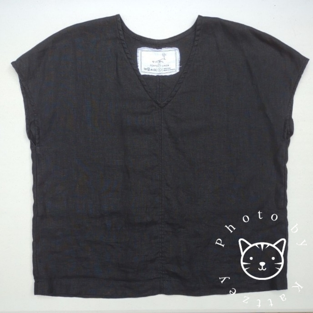 Not Perfect Linen Black Lined Malta Top Large